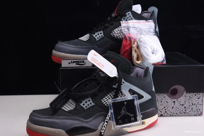 Kick Theory x Off Jordan Retro CV9388-001 White Air 4 Bred 0723